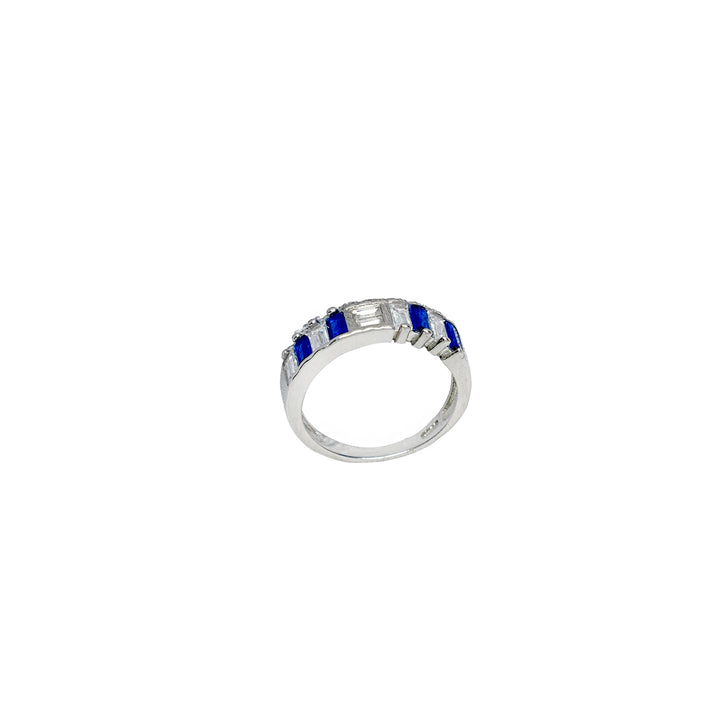 Silver band ring with blue stones