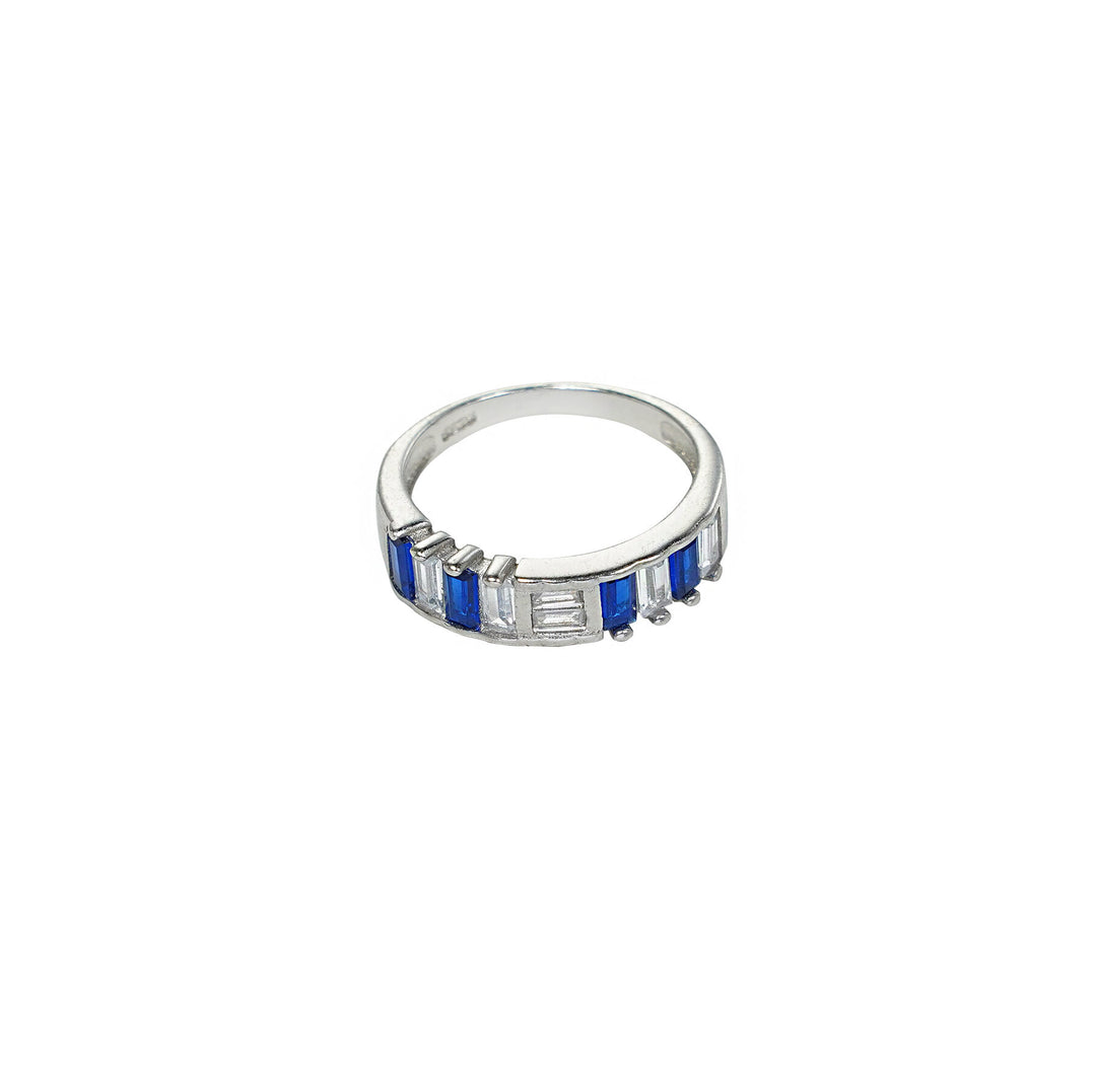 Silver band ring with blue stones