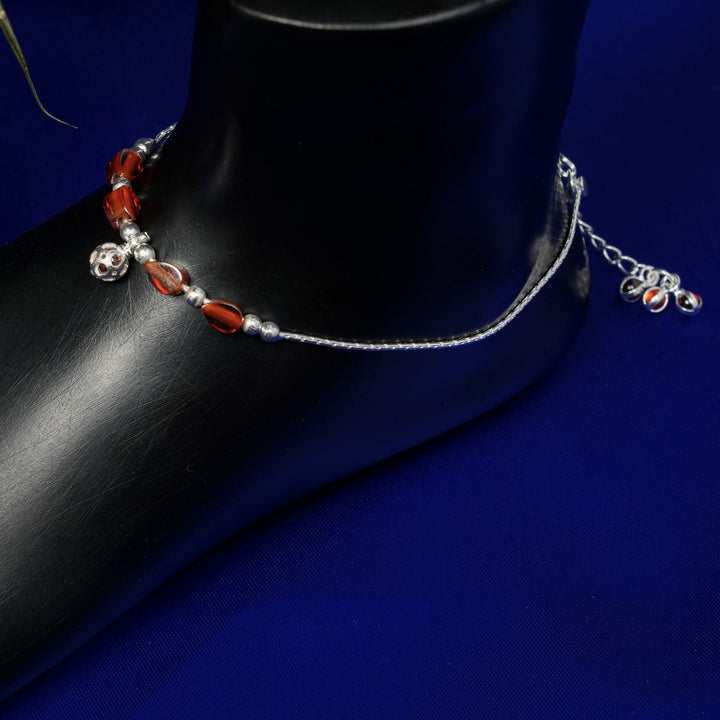 Red CZ beads anklet with ball charms
